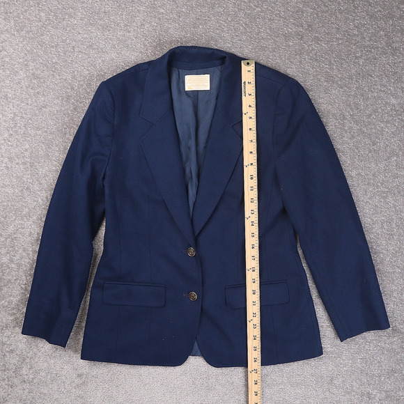 Womens Vintage Pendleton Wool PTP 17 Inches Small Blue Long Sleeve Blazer - Picture 3 of 10